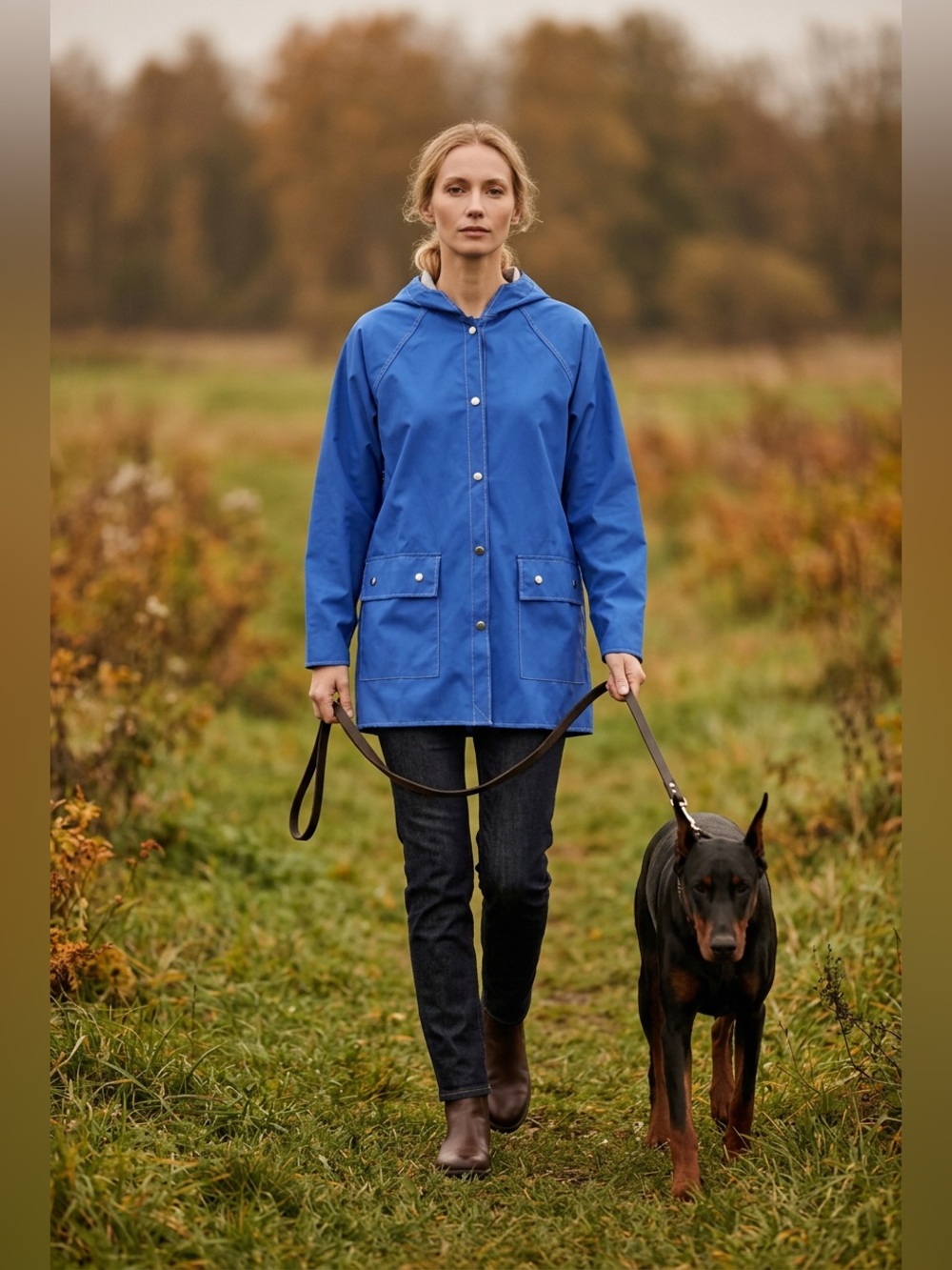 Vintage Lady Van Heusen Blue Vinyl Hooded Raincoat Size L